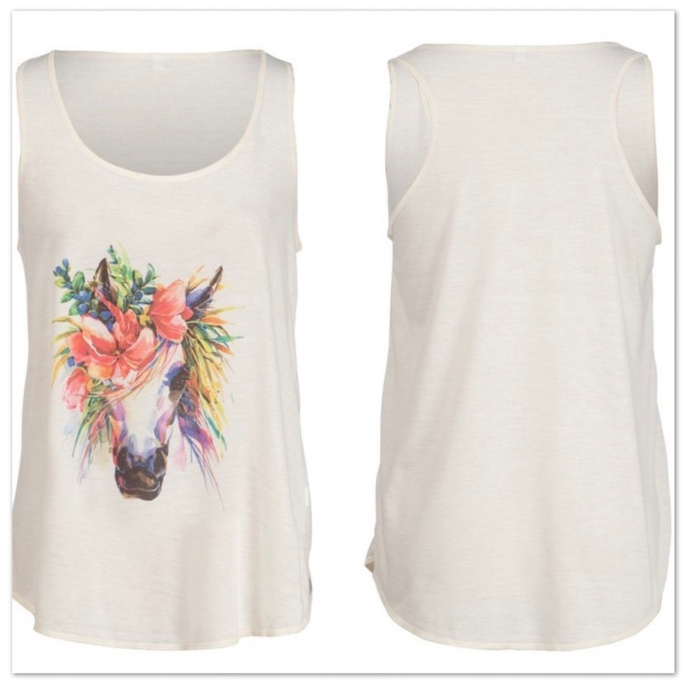 🦄🌸 White Unicorn & Flowers Racerback Tank 🌸🦄 - Picture 2 of 3